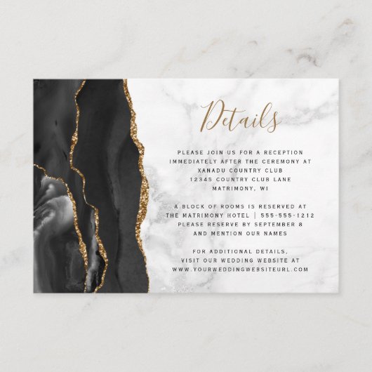 ブラック金ゴールドアゲートグレーマーブル結婚ズ詳細 エンクロージャーカード (正面)