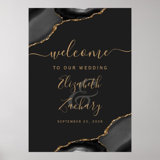 ブラック金ゴールドアゲートコーナー20結婚x28の歓迎 ポスター (正面)