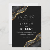 ブラック金ゴールドアゲートマーブルエレガントな結婚式 セーブザデート (正面)