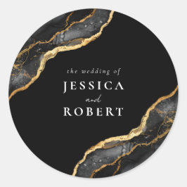 ブラック金ゴールドアゲートマーブルエレガントな結婚式 ラウンドシール