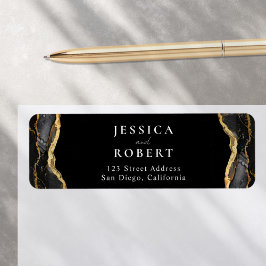 ブラック金ゴールドアゲートマーブルエレガントな結婚式 ラベル