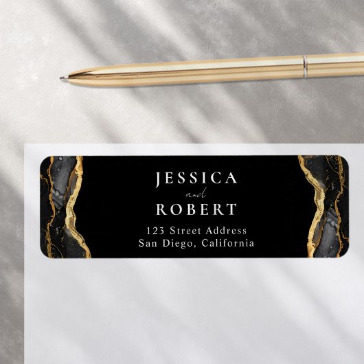 ブラック金ゴールドアゲートマーブルエレガントな結婚式 ラベル