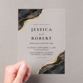 ブラック金ゴールドアゲートマーブルエレガントウェディング招待状 アクリル招待状 (インサイチュ (ポータブル))