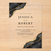 ブラック金ゴールドアゲートマーブルエレガントウェディング招待状 アクリル招待状 (正面)