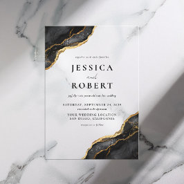 ブラック金ゴールドアゲートマーブルエレガントウェディング招待状 アクリル招待状