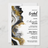 ブラック金ゴールドアゲートマーブルブライダルシャワー 招待状 (正面)
