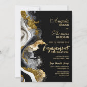 ブラック金ゴールドアゲートマーブル婚約パーティ 招待状 (正面)