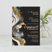 ブラック金ゴールドアゲートマーブル婚約パーティ 招待状 (スタンド正面)