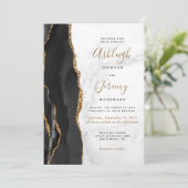 ブラック金ゴールドアゲートマーブル結婚ズ 招待状 (スタンド正面)