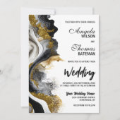 ブラック金ゴールドアゲートマーブル結婚ズ 招待状 (正面)