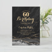 ブラック金ゴールドアゲートマーブル60誕生日 招待状 (スタンド正面)
