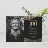 ブラック金ゴールドアゲート写真100thバースデーパーティー 招待状 (スタンド正面)