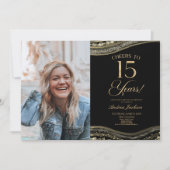 ブラック金ゴールドアゲート写真15thバースデーパーティー 招待状 (正面)