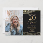 ブラック金ゴールドアゲート写真20thバースデーパーティー 招待状 (正面)
