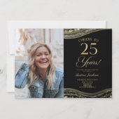 ブラック金ゴールドアゲート写真25thバースデーパーティー 招待状 (正面)