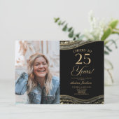 ブラック金ゴールドアゲート写真25thバースデーパーティー 招待状 (スタンド正面)