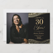 ブラック金ゴールドアゲート写真30th誕生日パーティー 招待状 (正面)