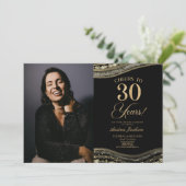 ブラック金ゴールドアゲート写真30th誕生日パーティー 招待状 (スタンド正面)