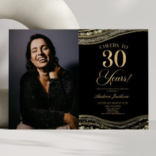 ブラック金ゴールドアゲート写真30th誕生日パーティー 招待状