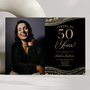 ブラック金ゴールドアゲート写真50thバースデーパーティー 招待状