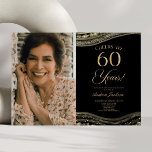 ブラック金ゴールドアゲート写真60thバースデーパーティー 招待状<br><div class="desc">黒金ゴールドアゲエレガントート写真カスタム写真60th Birthday Party Invitation!</div>
