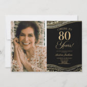 ブラック金ゴールドアゲート写真80thバースデーパーティー 招待状 (正面)