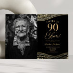 ブラック金ゴールドアゲート写真90thバースデーパーティー 招待状<br><div class="desc">黒金ゴールドアゲエレガントート写真カスタム写真90th Birthday Party Invitation!</div>