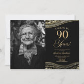 ブラック金ゴールドアゲート写真90thバースデーパーティー 招待状 (正面)