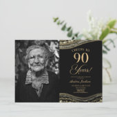 ブラック金ゴールドアゲート写真90thバースデーパーティー 招待状 (スタンド正面)
