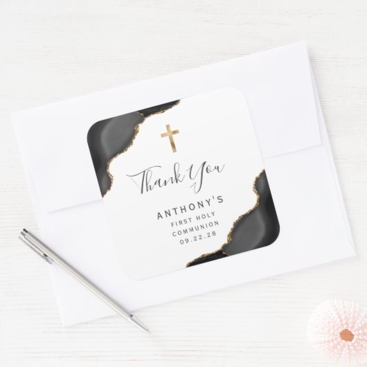 ブラック金ゴールドアゲート最初の聖餐式ありがとう スクエアシール (封筒)