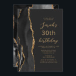 ブラック金ゴールドアゲート石板スクリプト30th Birthday 招待状<br><div class="desc">この離れ誕生日パーティの手の端はモダン、黒い水の色のアグレ縁どート金ゴールドのグリッターをトリミングします。カスタマイズ可能な文字は、金ゴールドカラーのスクリプトとサンセリフのフォントを石板の黒い背景に組み合わせている。裏面は、一致する黒と金ゴールドゲートデザインを備える。</div>