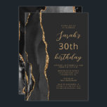 ブラック金ゴールドアゲート石板スクリプト30th Birthday 招待状<br><div class="desc">この離れ誕生日パーティの手の端はモダン、黒い水の色のアグレ縁どート金ゴールドのグリッターをトリミングします。カスタマイズ可能な文字は、金ゴールドカラーのスクリプトとサンセリフのフォントを石板の黒い背景に組み合わせている。裏面は、一致する黒と金ゴールドゲートデザインを備える。</div>