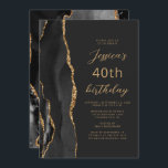 ブラック金ゴールドアゲート石板スクリプト40th Birthday 招待状<br><div class="desc">この離れ誕生日パーティの手の端はモダン、黒い水の色のアグレ縁どート金ゴールドのグリッターをトリミングします。カスタマイズ可能な文字は、金ゴールドカラーのスクリプトとサンセリフのフォントを石板の黒い背景に組み合わせている。裏面は、一致する黒と金ゴールドゲートデザインを備える。</div>