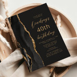 ブラック金ゴールドアゲート石板スクリプト40th Birthday 招待状<br><div class="desc">この離れ誕生日パーティの手の端はモダン、黒い水の色のアグレ縁どート金ゴールドのグリッターをトリミングします。カスタマイズ可能な文字は、金ゴールドカラーのスクリプトとサンセリフのフォントを石板の黒い背景に組み合わせている。裏面は、一致する黒と金ゴールドゲートデザインを備える。</div>