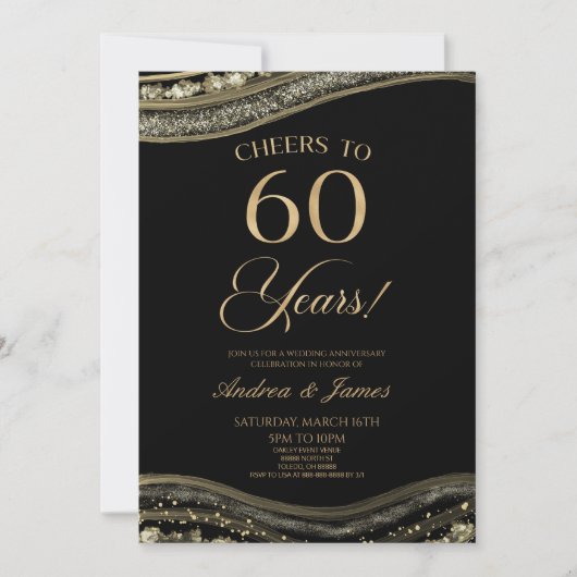 ブラック金ゴールドアゲート結婚60周年記念パーティー 招待状 (正面)