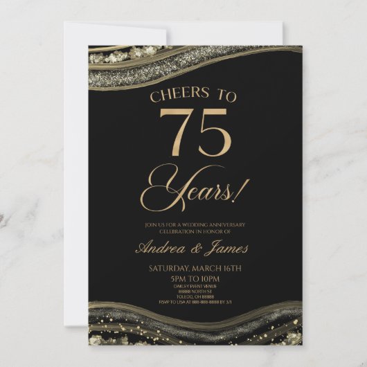 ブラック金ゴールドアゲート結婚75周年記念パーティー 招待状 (正面)