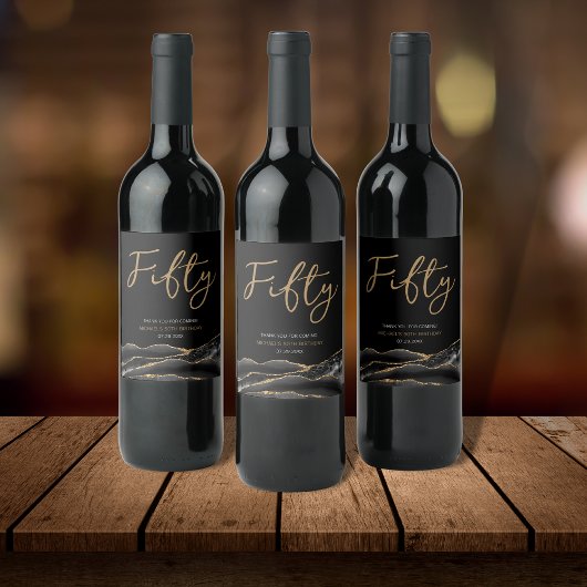 ブラック金ゴールドアゲート50th誕生日パーティワインラベル ワインラベル