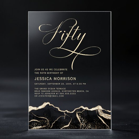 ブラック金ゴールドアゲート50th50誕生日パーティー アクリル招待状
