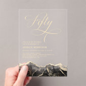 ブラック金ゴールドアゲート50th50誕生日パーティー アクリル招待状 (インサイチュ (ポータブル))