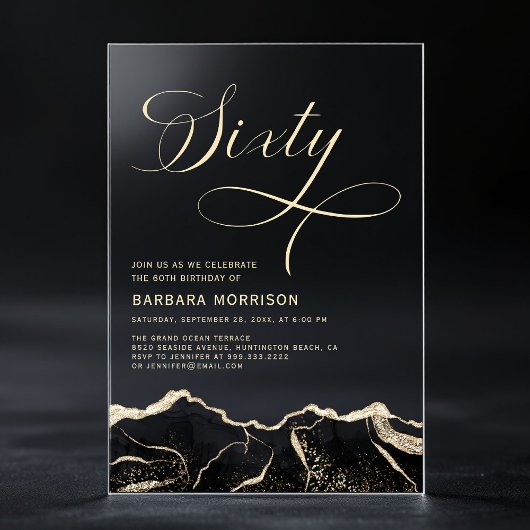 ブラック金ゴールドアゲート60th60誕生日パーティー アクリル招待状