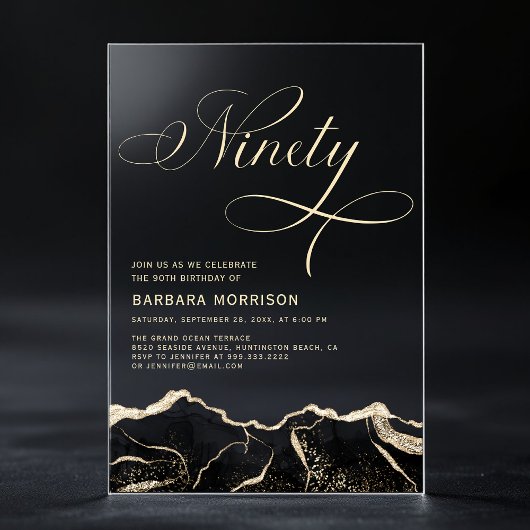 ブラック金ゴールドアゲート90th90誕生日パーティー アクリル招待状