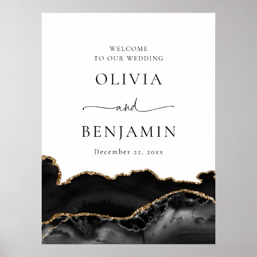ブラック金ゴールドアゲー結婚トの歓迎サイン ポスター (正面)