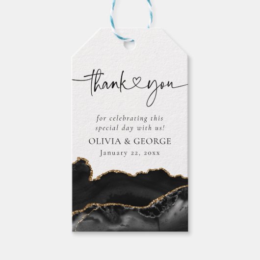 ブラック金ゴールドアゲ結婚トの感謝メッセージカード ギフトタグ (正面)