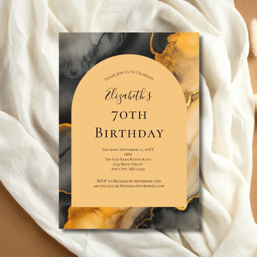 ブラック金ゴールドアルコールインクアーチ70誕生日 招待状