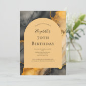 ブラック金ゴールドアルコールインクアーチ70誕生日 招待状 (スタンド正面)