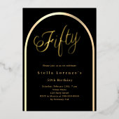 ブラック金ゴールドアーチスクリプト50th birthday luxury 箔招待状 (正面)