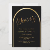 ブラック金ゴールドアーチスクリプトluxury 70th誕生日 招待状 (正面)