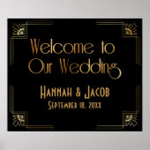 ブラック金ゴールドアールデコは私たちのサイン結婚にようこそ ポスター (正面)