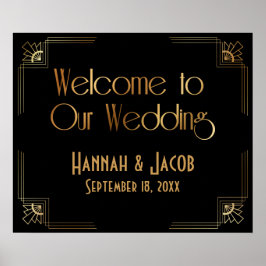 ブラック金ゴールドアールデコは私たちのサイン結婚にようこそ ポスター