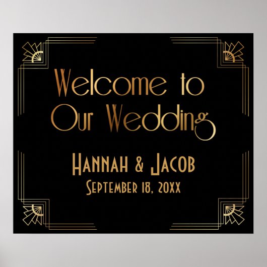 ブラック金ゴールドアールデコは私たちのサイン結婚にようこそ ポスター (正面)